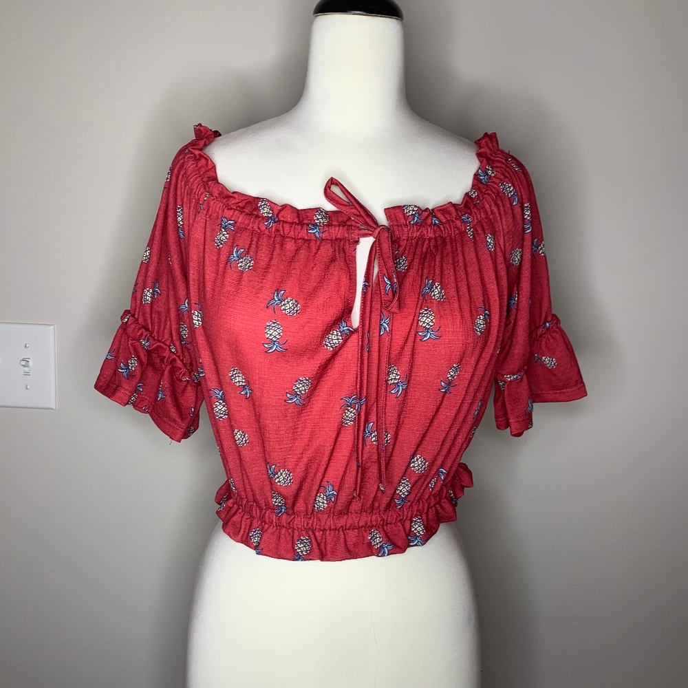 Red Pinapple Off The Shoulder Crop Top